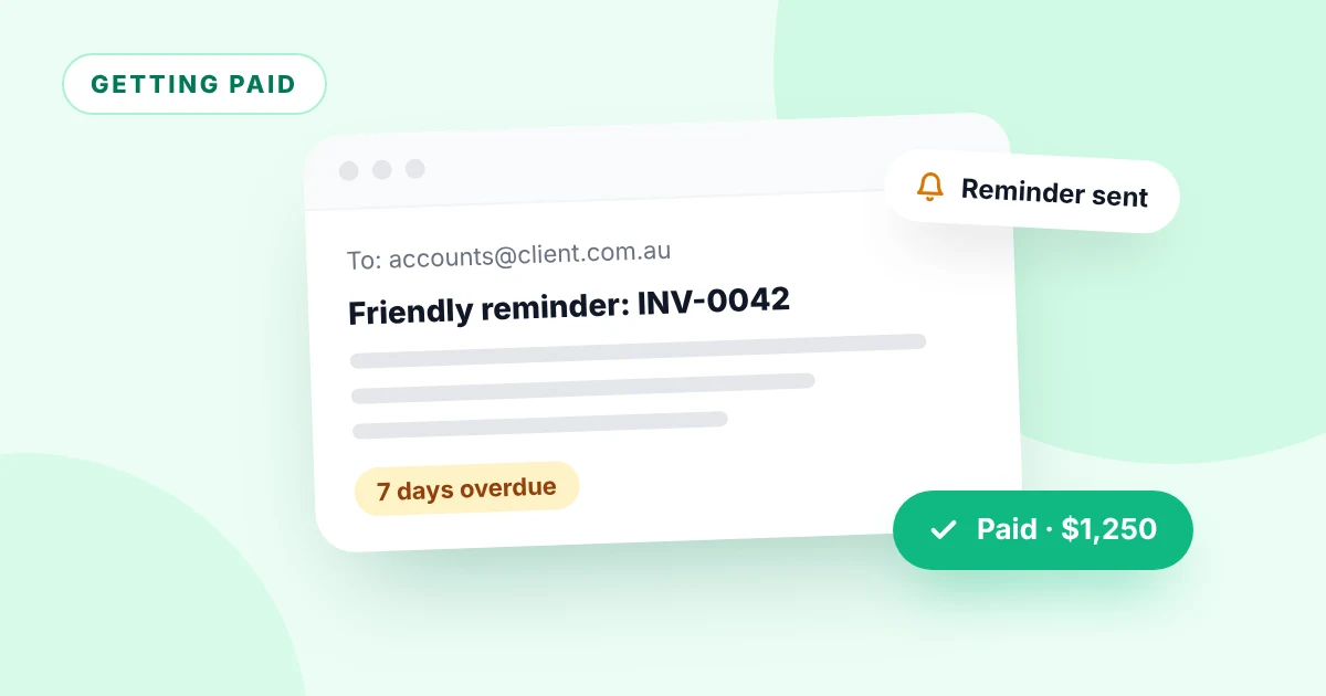 Illustration of a friendly payment reminder email for an overdue invoice