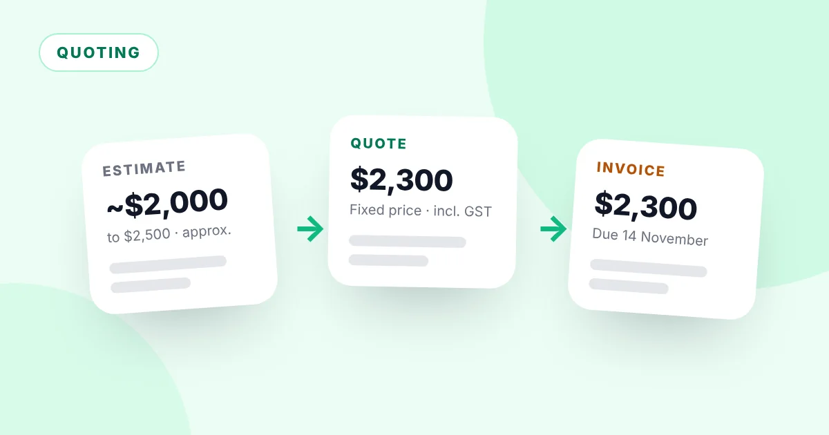 Illustration comparing an estimate, a fixed-price quote and an invoice