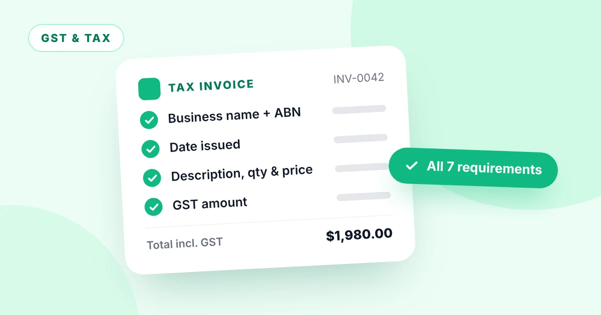 Illustration of an Australian tax invoice with every requirement ticked off